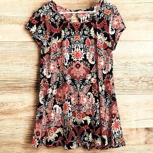 Society Girl Multicolor Floral Print Cap Sleeve Shift Mini Dress Size Large